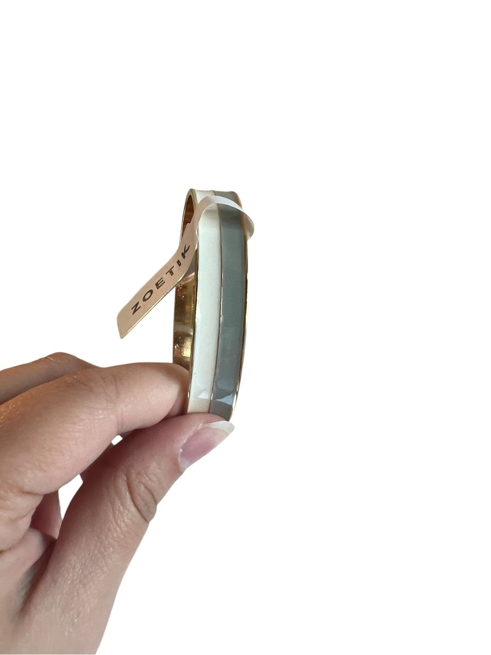 NWT Zoetik Gold Grey and White Enamel Bangle and Faceted Stud Earrings Set - Picture 5 of 5